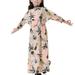 YWDJ 4-17 Years Girl Dresses Muslim Long Dress Middle Big Long Sleeve Round Neck Lace Print Dress Pink 8-9 Years