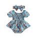 Baby Girls Short Romper Summer Short Sleeves Casual Party Street Doughnut Print Dress + Head Band