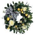 Artificial Flower Summer Wreath - Faux Floral Wreath with Sunflowers Lemon Yellow Flower for Spring Summer All Year, Fake Yellow Flower Wreath for Front Door Happy Honey Bee Décor (Style G)