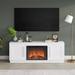 "Tillman Rectangular TV Stand with Log Fireplace for TV's up to 80"" in White - Hudson & Canal TV1842"