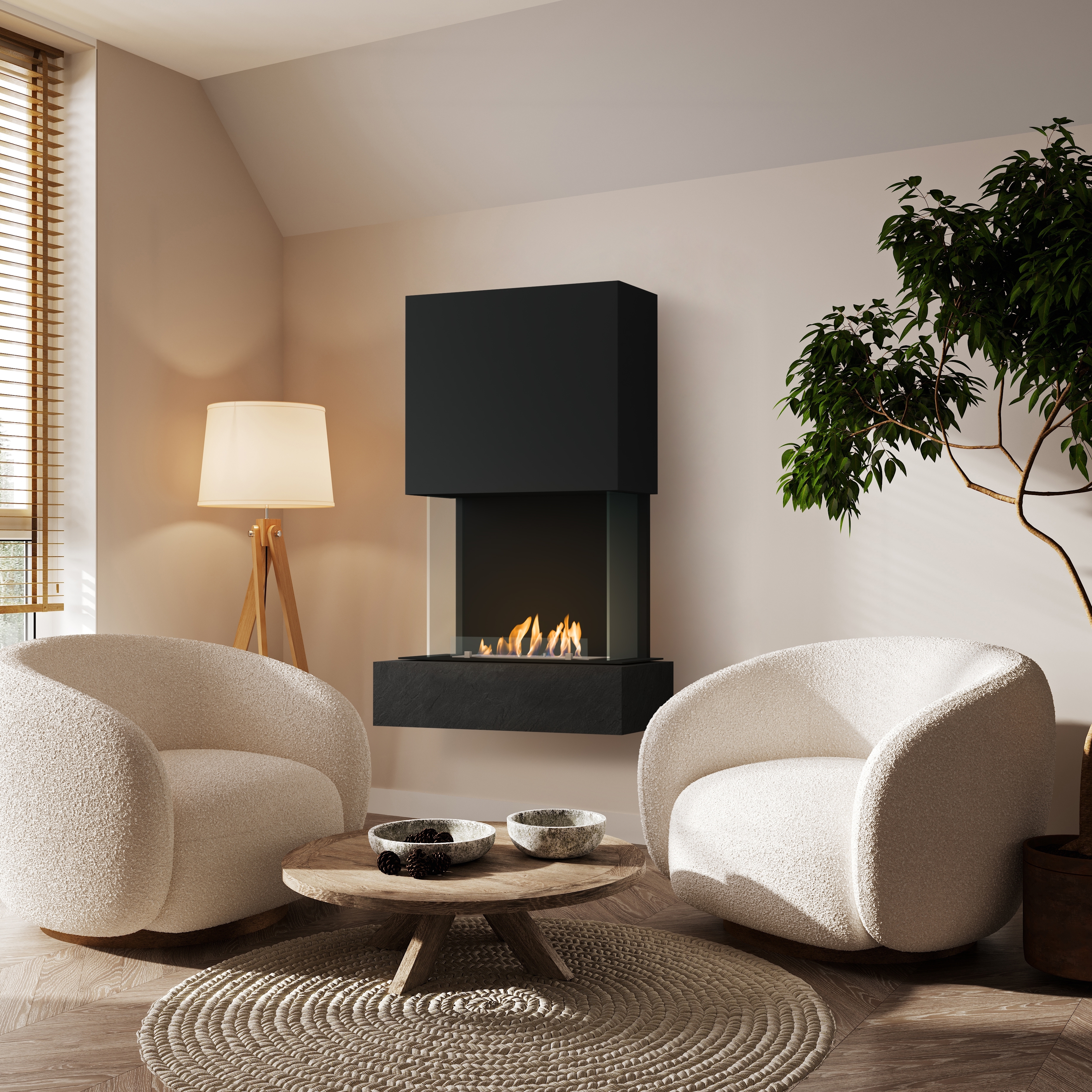 muenkel design Como [moderner Design Ethanolkamin]: Galaxy (Schiefer dunkelgrau) - schwarz-grau - safety burner 290