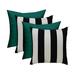RSH DÃ©cor Indoor Outdoor Set of 4 Square Pillows Weather Resistant 17 x 17 Black & White Stripe and Solid Peacock