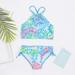 Gubotare 2 Pcs Girl Swimwear Floral Tops Drawstring Bikini Bottoms Suit Girls Suit Girls Bikini New Split Water Girls Swimsuits Green 11-12