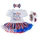 kpoplk Toddler Girl Outfits American Flag Short Ruffled Sleeve Crewneck T-Shirt Patchwork Toddler Girl Summer(3-6 Months)