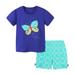 2DXuixsh Take Luck Home Clothes Children s Clothing Set Short Sleeved Knitted Cotton Bird Butterfly Pattern Summer Girls Suit Cute Embroidery Children s Two Piece Set 4 Piece Set Dark Blue Size 110