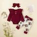Herrnalise Toddler Kids Girls Ruffle Cotton Clothes Flowers Print Outfit Bow Three-piece