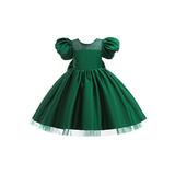 Kids Girls Cocktail Party Dress Elegant Mesh Patchwork Bowknot Short Sleeve Satin Gowns for Birthday Wedding