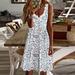 WQJNWEQ Clearance Summer Dresses For Women 2023 Fashion Women Casual Sexy V-Neck Printing Summer Lace Sleeveless Mini Dress