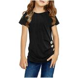 ZHAGHMIN Girls Tees Ruched Sleeve Knot Tunic Button Short Girls Sleeve Tshirt Casual Tops Front Blouse Tee Kids Girls Tops Toddler Rainbow Clothes 4T Girl Excision Girls Plane Shirts Sequin Long Sle