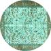 Ahgly Company Machine Washable Indoor Round Animal Turquoise Blue Traditional Area Rugs 4 Round