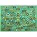 Ahgly Company Machine Washable Indoor Rectangle Southwestern Turquoise Blue Country Area Rugs 8 x 10