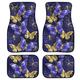 Diaonm Blue Butterfly Flower Floor Mats for Car Front & Rear Foot Carpet Heavy Duty Rubber Soles Non-Skid Baking Floor Kick Pads Girls Vehicle Accessories