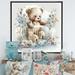 Zoomie Kids Teddy Bear in Crib w/ Flowers II - Print on Canvas in Blue/Brown/White | 16 H x 16 W x 1 D in | Wayfair