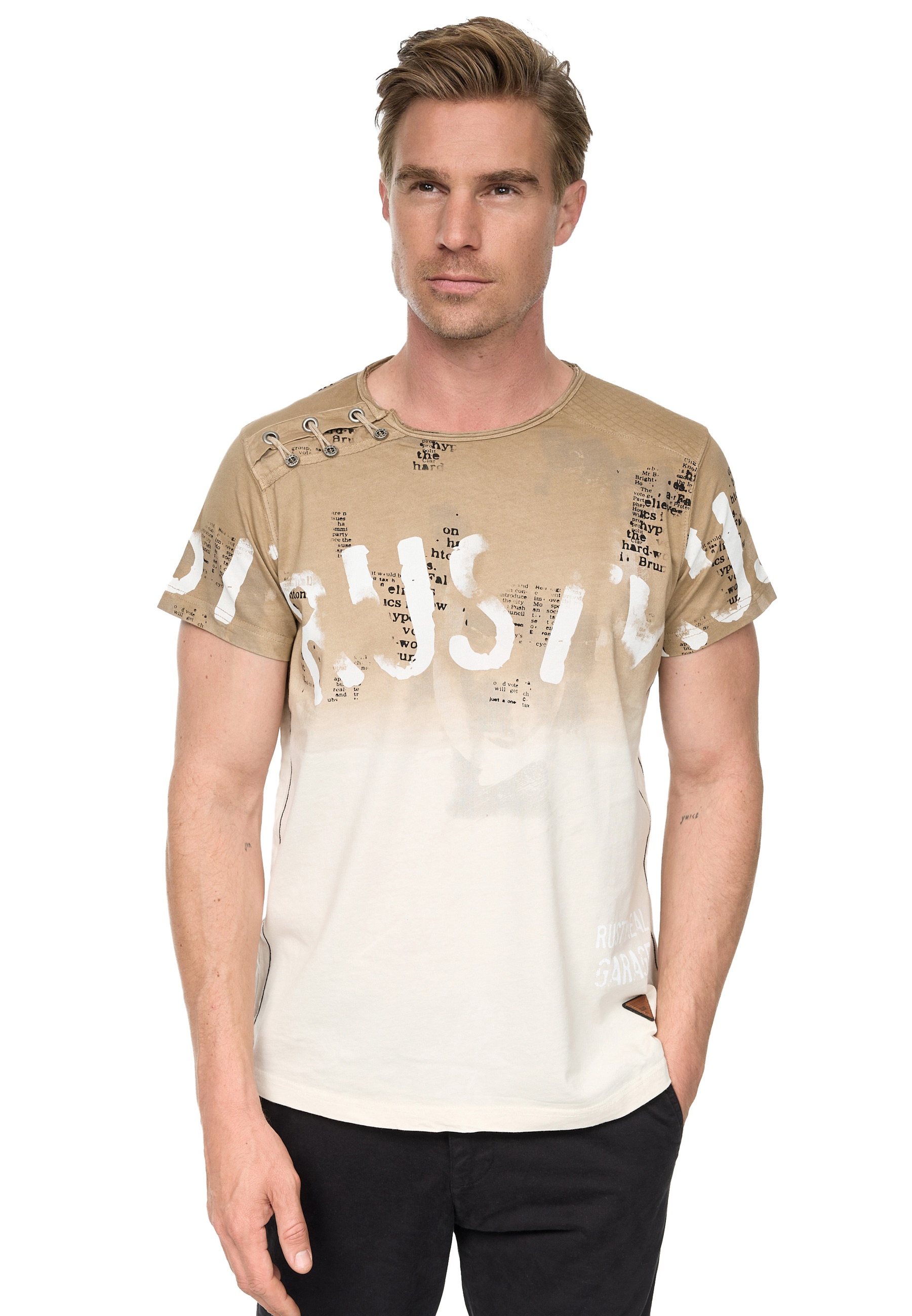 T-Shirt RUSTY NEAL, Herren, Gr. XL, braun (camelfarben), 100% Baumwolle, bedruckt, normal, Rundhals, Shirts, mit farblichem Übergang Image
