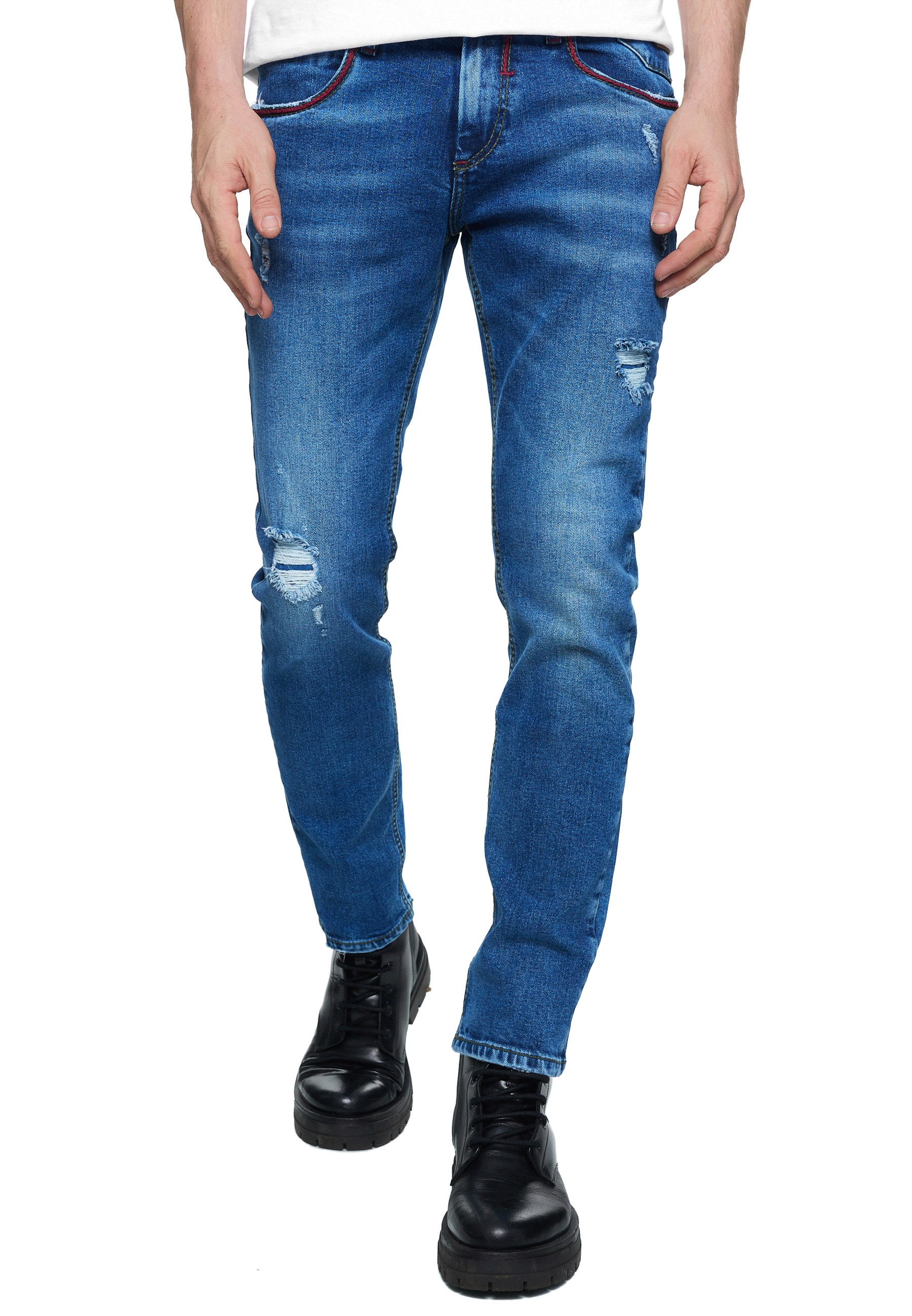 Straight-Jeans RUSTY NEAL "MINO", Herren, Gr. 31, US-Größen, blau, 98% Baumwolle, 2% Elasthan, unifarben, lang, Jeans Straight-Jeans, in klassischem Look
