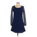 Dee Elle Casual Dress - A-Line Scoop Neck Long sleeves: Blue Print Dresses - Women's Size Small