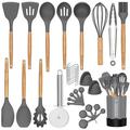 AIRPJ 25 - Piece Cooking Spoon Set w/ Utensil Crock Wood/Silicone in Brown/Gray | Wayfair US-CU-51