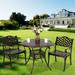 Wildon Home® Baze 3 Piece Outdoor Patio Retro Round Cast Aluminum Dining Table & 2 Cast Aluminum Chairs Set Metal in Brown | Wayfair
