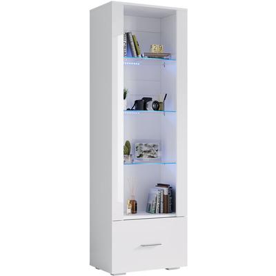 SONNI Vitrinenschrank 4 Fächer mit Schublade Hochglanz LED Bücherregal für Wohnzimmer, Image