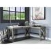 Writing Desk with Lift Top in Rustic Finish and Marble Table Top, L-Shape Desk with Full Extension Drawer