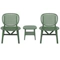 3 Pieces Hollow Design Retro Patio Table Chair Set All Weather Conversation Bistro Set Outdoor Table with Open Shelf and Lounge Chairs with Widened Seat for Balcony Garden Yard Green