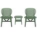 3 Pieces Hollow Design Retro Patio Table Chair Set All Weather Conversation Bistro Set Outdoor Table with Open Shelf and Lounge Chairs with Widened Seat for Balcony Garden Yard Green