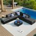 Kepooman 8-Pieces Outdoor Patio Furniture Sets Garden Conversation Wicker Sofa Set Gray Cushions Black Wicker