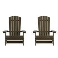 Flash Furniture Charlestown Folding Adirondack Chair - Mahogany - Poly Resin - Indoor/Outdoor - Weather Resistant - Set of 2