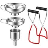 PEACNNG 4Pcs Stainless Steel Canning Funnel Canning Jar Lifter with Grip Handle for Wide Regular Jars Mason Jars Canning Funnel for Transferring Liquid Power Jam Grains Dry Wet Ingredients
