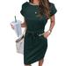 Cathalem Women Women s Tie Short Sleeve Summer Waist Dress T-Shirt Striped With Pockets Casual Women s Frame Dress Dress Green XX-Large