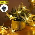 AAOMASSR Solar String Outdoor Solar Garden Lights 50 LED Dragonfly Lights Indoor and Outdoor Decoration Garden Patio Decoration Waterproof Dragonfly Rope Lights Warm White