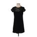 Ann Taylor LOFT Casual Dress - Shift Crew Neck Short sleeves: Black Print Dresses - Women's Size 4 Petite