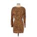 Stockholm Atelier X Other Stories Casual Dress - Bodycon Crew Neck Long sleeves: Tan Animal Print Dresses - Women's Size 2 - Print Wash