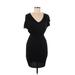 Maitai Casual Dress - Mini V Neck Short sleeves: Black Print Dresses - Women's Size Medium
