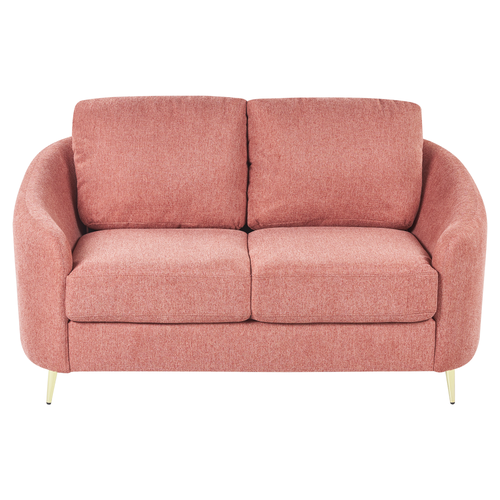 2-Sitzer Sofa Rosa Stoffbezug mit Armlehnen Goldenen Metallfüßen Glamourös Modern Wohnzimmer Schlafzimmer Möbel Sitzmöbel