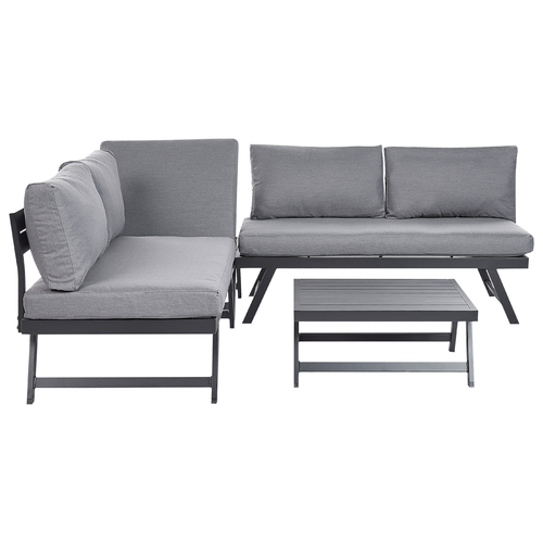 Gartenset Grau Aluminium Polyester 5-Sitzer 2 Sofas und Tisch Einstellbare Rückenlehne Terrasse Garten Outdoor Modern