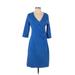 Soft Surroundings Casual Dress - Party V Neck 3/4 sleeves: Blue Print Dresses - Women's Size X-Small Petite