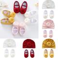 Baby Girl Shoes Soft Sole Newborn Infant Mary Jane Flats Princess Wedding Dress Shoes + Knit Cap