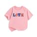 ZCFZJW 4th of July Shirts Toddler Baby Boy Girls Short Sleeve Funny Letters Print Round Neck T-Shirts Casual Summer Graphic Holiday Gift Tees Shirt Tops #02-Pink 1-2 Years