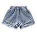 ZCFZJW Baby and Toddler Girls Denim Shortie Shorts Big Girls Summer Thin Pearl Pocket Elastic Waist Shining Denim Perforated Denim Shorts #02-Blue 6-7 Years