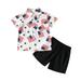 ZCFZJW Toddler Baby Independence Day Outfits Set Trendy Summer Kids Boys Fashion Short Sleeve American Flag Heart Print Button Down Retro Shirt Beach Shorts Suit Black 4-5Years