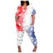 Wycnly Womens Jumpsuits Plus Size Independence Day Patriotic Long Jumpsuits Overalls with Pocket Trendy Star USA Flag Print V-Neck Short Sleeve Maxi Summer Rompers Sky Blue l