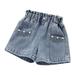 ZCFZJW Baby and Toddler Girls Denim Shortie Shorts Big Girls Summer Thin Pearl Pocket Elastic Waist Shining Denim Perforated Denim Shorts #01-Blue 10-11 Years