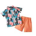 ZCFZJW Toddler Baby Boys Beach Outfit Set Trendy Summer Fashion Short Sleeve Blouse Tropical Plant Print Retro Shirt and Hawaiian Shorts Suit Orange 4-5Years