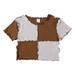 Rovga T Shirt For Girl Girls Colorblock Wood Ear Edge Round Neck Ribbed Knit Short Sleeve Cute Clothes Summer Casual Top Short Sleeve Kids Tops