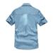 iOPQO mens shirts Men s Retro Cotton Large Size Multi-Pocket Button Short-Sleeved Lapel Work Shirt polo shirts for men Light blue + XXL