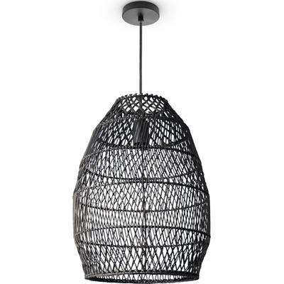 PACO HOME Pendelleuchte "VIHMO", schwarz, Ø 30cm H: 40cm, Lampen, Rattan Esstisch Pendellampe LED Boho Rustikal Korblamp