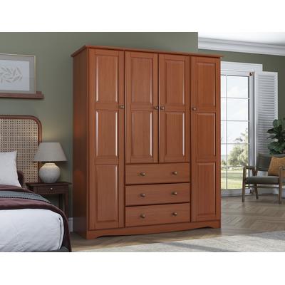 100% Solid Wood Family Wardrobe in Mocha with Meta...