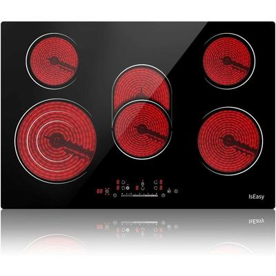 Iseasy - Glaskeramikkochfeld Kochfelder, 77cm, 8600W, 5 Kochzonen, 2400W/2000W/1800W/1200W/1200W,