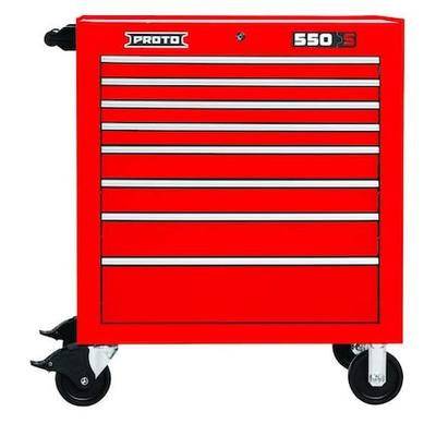 PROTO J553441-8RD 550S Series Rolling Tool Cabinet, 8 Drawer, Red, Steel, 34 in